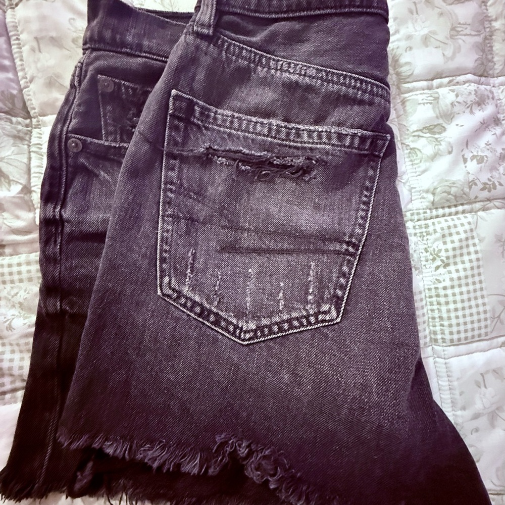 American Eagle Outfitters Black Washed Frayed Hem Jean Shorts